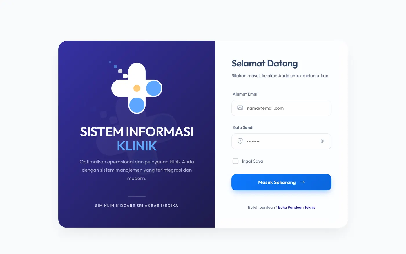 Halaman masuk Sim Klinik D-Care